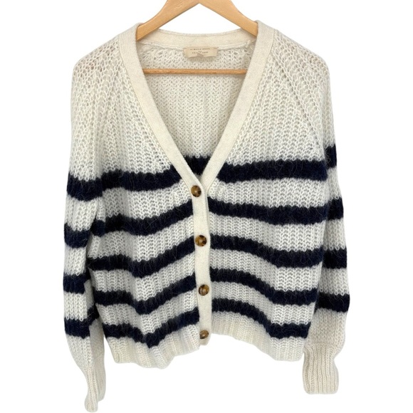 Sézane Basile V-Neck Oversized Striped Cardigan | Sz Small | Ecru White & Navy - Picture 2 of 15